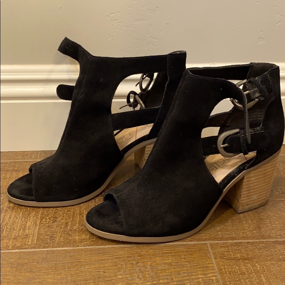 Black open for buckle booties